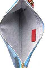 Pochette Patchwork Neverfull avec dragonne - Damier Denim Bleu