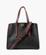 Black with burgundy color multi compartment satchel bag