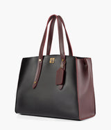 Black with burgundy color multi compartment satchel bag