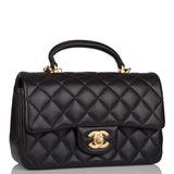 Chanel Rectangular Mini Flap Bag with Top Handle Black Lambskin Antique Gold Hardware