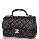 Chanel Rectangular Mini Flap Bag with Top Handle Black Lambskin Antique Gold Hardware