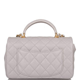 Chanel Mini Rectangular Flap Bag with Top Handle Gray Lambskin Antique Gold Hardware