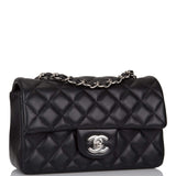 Chanel Mini Rectangular Flap Bag Black Lambskin Light Silver Hardware