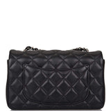 Chanel Mini Rectangular Flap Bag Black Lambskin Light Silver Hardware