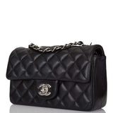 Chanel Mini Rectangular Flap Bag Black Lambskin Light Silver Hardware