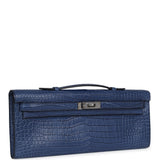 Hermes Kelly Cut Bleu De Malte Matte Porosus Crocodile Palladium Hardware