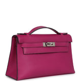 Hermes Kelly Pochette Rose Pourpre Swift Palladium Hardware