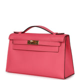 Hermès Commande Spéciale (HSS) Kelly Pochette Rose Azalée Epsom Bijouterie Dorée