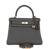 Hermès Kelly Retourné 28 Étain Togo Finition Or