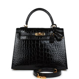 Hermès Kelly Sellier 25 Alligator Noir Brillant Accastillage Doré
