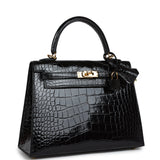 Hermès Kelly Sellier 25 Alligator Noir Brillant Accastillage Doré