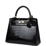 Hermès Kelly Sellier 25 Alligator Noir Brillant Accastillage Doré