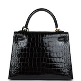 Hermès Kelly Sellier 25 Alligator Noir Brillant Accastillage Doré