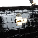 Hermès Kelly Sellier 25 Alligator Noir Brillant Accastillage Doré