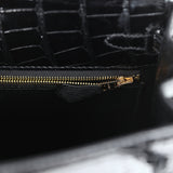 Hermès Kelly Sellier 25 Alligator Noir Brillant Accastillage Doré