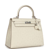 Hermès Kelly Sellier 25 Autruche Béton Bijouterie Palladium