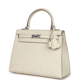 Hermès Kelly Sellier 25 Autruche Béton Bijouterie Palladium