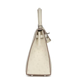 Hermès Kelly Sellier 25 Autruche Béton Bijouterie Palladium