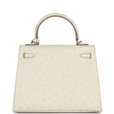 Hermès Kelly Sellier 25 Autruche Béton Bijouterie Palladium