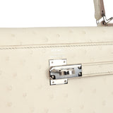Hermès Kelly Sellier 25 Autruche Béton Bijouterie Palladium