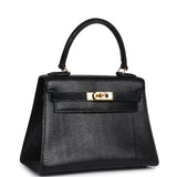 Hermès Kelly Sellier 20 Lézard Varanus Salvator Noir Accastillage Doré