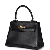 Hermès Kelly Sellier 20 Lézard Varanus Salvator Noir Accastillage Doré