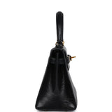 Hermès Kelly Sellier 20 Lézard Varanus Salvator Noir Accastillage Doré