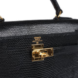 Hermès Kelly Sellier 20 Lézard Varanus Salvator Noir Accastillage Doré