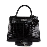 Hermès Kelly Sellier 25 Crocodile Niloticus Noir Brillant Finition Palladium