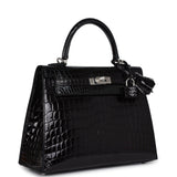 Hermès Kelly Sellier 25 Crocodile Niloticus Noir Brillant Finition Palladium