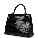 Hermès Kelly Sellier 25 Crocodile Niloticus Noir Brillant Finition Palladium