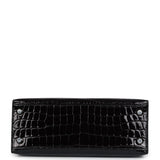 Hermès Kelly Sellier 25 Crocodile Niloticus Noir Brillant Finition Palladium