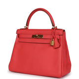 Hermes Kelly Retourne 28 Rose Shocking Chevre Gold Hardware