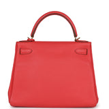 Hermes Kelly Retourne 28 Rose Shocking Chevre Gold Hardware