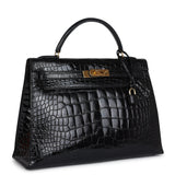Hermès Kelly Sellier 32 Alligator Noir Brillant Accastillage Doré