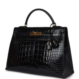 Hermès Kelly Sellier 32 Alligator Noir Brillant Accastillage Doré