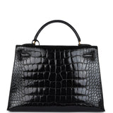 Hermès Kelly Sellier 32 Alligator Noir Brillant Accastillage Doré