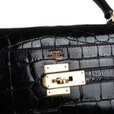 Hermès Kelly Sellier 32 Alligator Noir Brillant Accastillage Doré