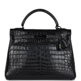 Hermes Kelly Retourne 32 SO Crocodile Niloticus Noir Mat Clous Dorés Noirs