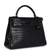 Hermes Kelly Retourne 32 SO Crocodile Niloticus Noir Mat Clous Dorés Noirs