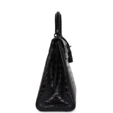 Hermes Kelly Retourne 32 SO Crocodile Niloticus Noir Mat Clous Dorés Noirs