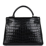 Hermes Kelly Retourne 32 SO Crocodile Niloticus Noir Mat Clous Dorés Noirs
