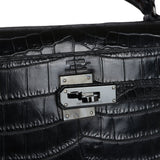 Hermes Kelly Retourne 32 SO Crocodile Niloticus Noir Mat Clous Dorés Noirs