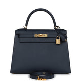 Hermès Kelly Sellier 28 Bleu Indigo Epsom Métal Doré