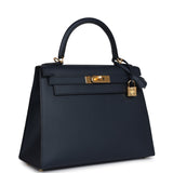 Hermès Kelly Sellier 28 Bleu Indigo Epsom Métal Doré