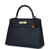Hermès Kelly Sellier 28 Bleu Indigo Epsom Métal Doré