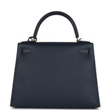 Hermès Kelly Sellier 28 Bleu Indigo Epsom Métal Doré