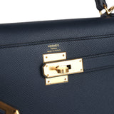 Hermès Kelly Sellier 28 Bleu Indigo Epsom Métal Doré