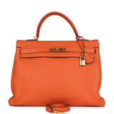 Hermes Kelly Retourne 35 Orange Togo Bijouterie Dorée