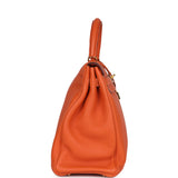 Hermes Kelly Retourne 35 Orange Togo Bijouterie Dorée